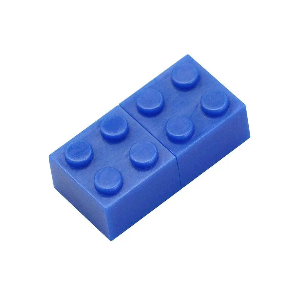 Clé usb en forme de brique lego bleue en plastique avec deux sections emboîtables de six plots chacun, idéale magasins de jouets