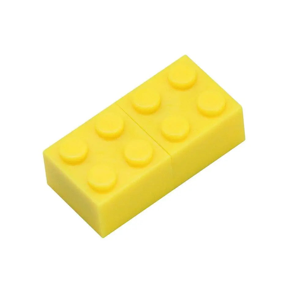 Clé usb en forme de brique lego jaune vif en plastique lisse idéale pour magasins de jouets et déguisement carnaval