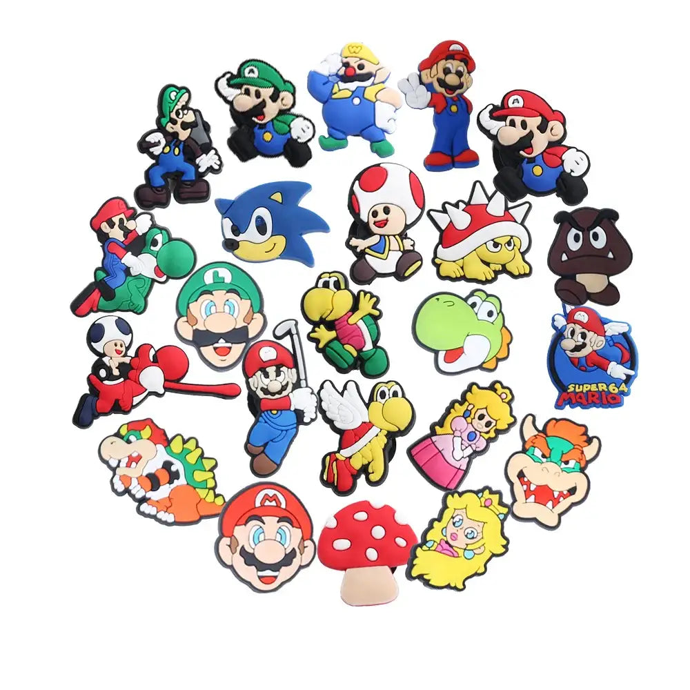 Clips mario bros en pvc résistant colorés pour chaussures mario bros avec personnages iconiques mario et sonic