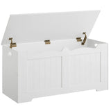 Rangement banc enfant en bois blanc avec couvercle à charnières métalliques dorées pour rangement pratique