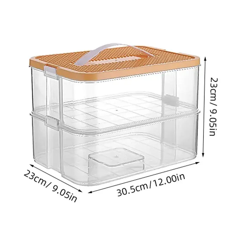 Coffre pour jouet lego transparent à deux niveaux avec couvercle texturé beige et poignée blanche pour rangement lego