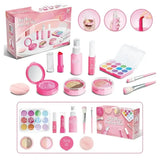Coffret de beauté maquillage enfant en plastique rose avec palettes dombres à paupières colorées rouges à lèvres et pinceaux