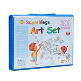 Bleu coffret dessin en plastique contenant un kit de dessin coffret feutre aquarelle de 208 pièces pour enfants 3+ ans