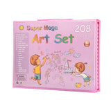 Coffret dessin en plastique rose contenant 208 pièces pour kit de dessin feutre aquarelle pour enfants dès 3 ans