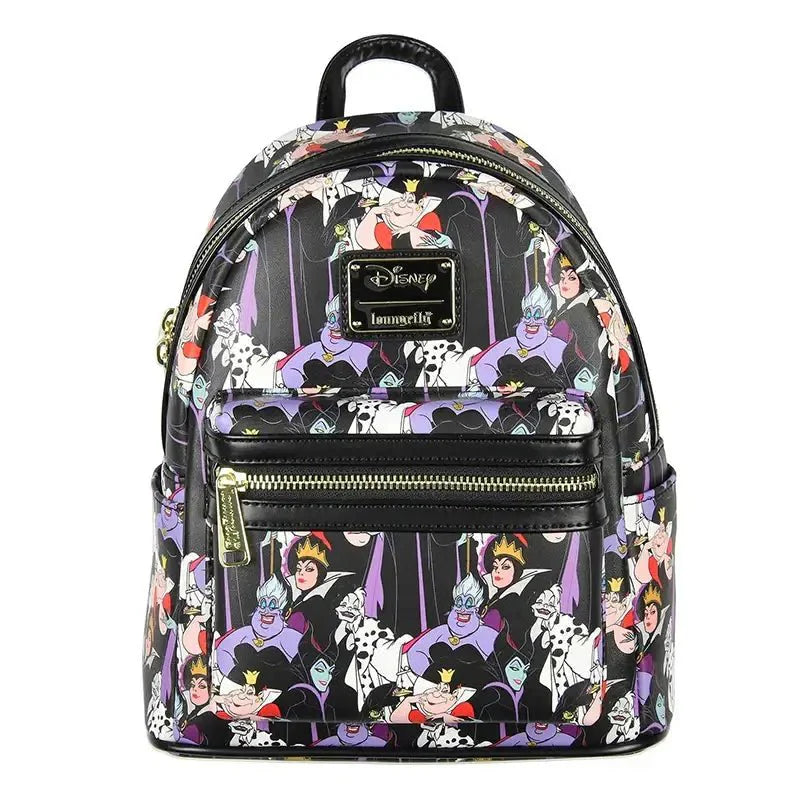 Sac à dos mini cuir disney en faux cuir brillant noir et violet avec motif cruella de vil collection sacs cuir disney
