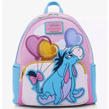 Sac à dos loungefly cuir disney rose et bleu clair avec eeyore et ballons cœur colorés collection sacs peter pan