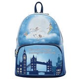 Sac à dos cuir disney bleu avec scène ciel peter pan volant au-dessus londres big ben collection sacs cuir disney