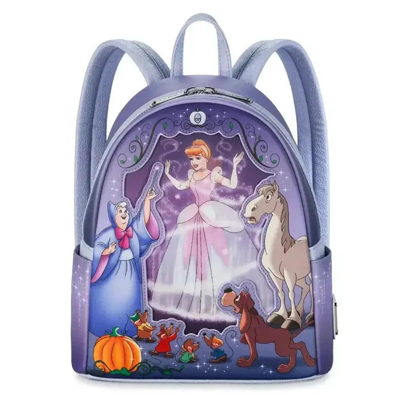 Sac à dos cuir disney violet pailleté collection sacs avec scène imprimée cendrillon et personnages célèbres