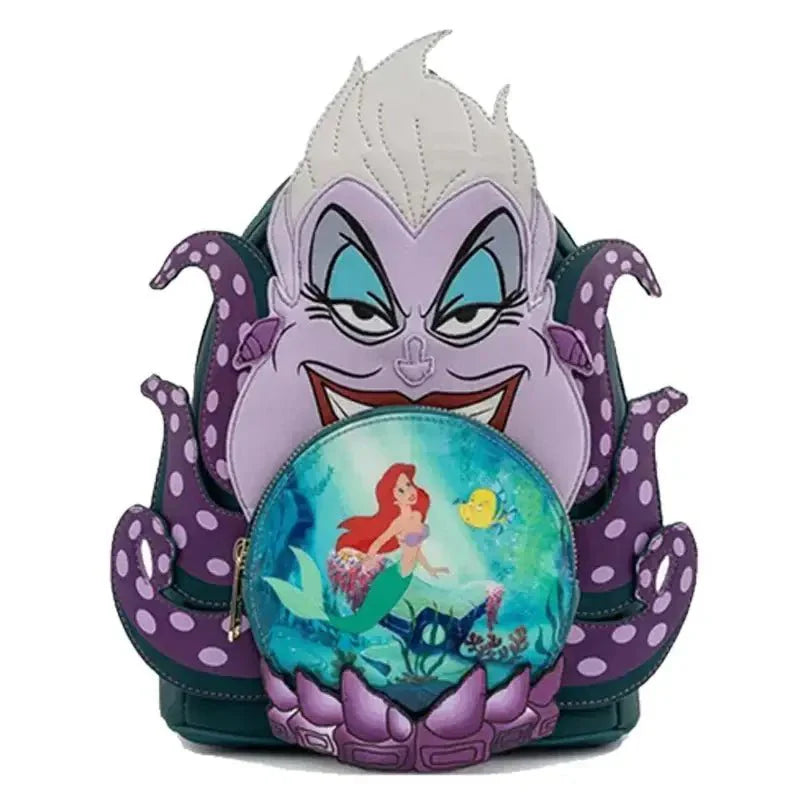 Mini sac à dos cuir disney violet et teal avec caricature dursula et pochette transparente ariel collection sacs