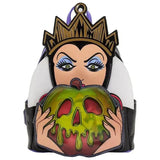 Mini sac à dos noir blanc et violet cuir disney collection sacs avec illustration reine maléfique tenant pomme verte yeux rouges