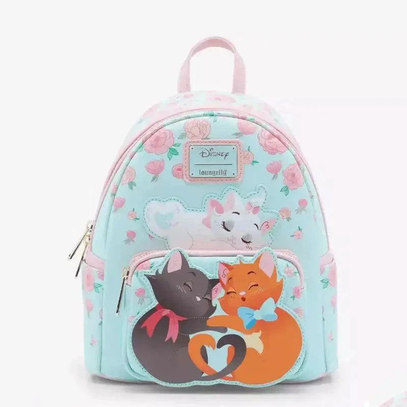 Mini sac à dos pastel bleu cuir disney collection sacs avec roses brodées et chats cartoon monsieur peter pan