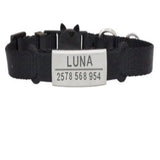 Collier à graver personnalisé pour chat noir avec plaque argentée gravée luna et numéro pour chat chère cliente