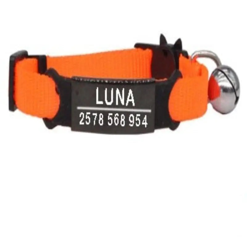 Collier à graver personnalisé pour chat avec boucle plastique noire, clochette argentée et plaque gravée luna 2578 568 954