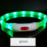 Collier chien led silicone rechargeable vert avec module blanc et bouton rouge confortable à porter