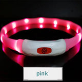 Collier chien led en silicone rechargeable rose avec module de contrôle blanc et bouton orange confortables à porter