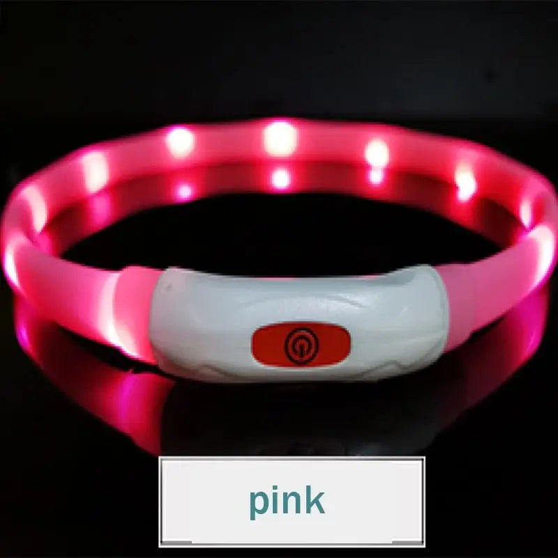 Collier chien led en silicone rechargeable rose avec module de contrôle blanc et bouton orange confortables à porter