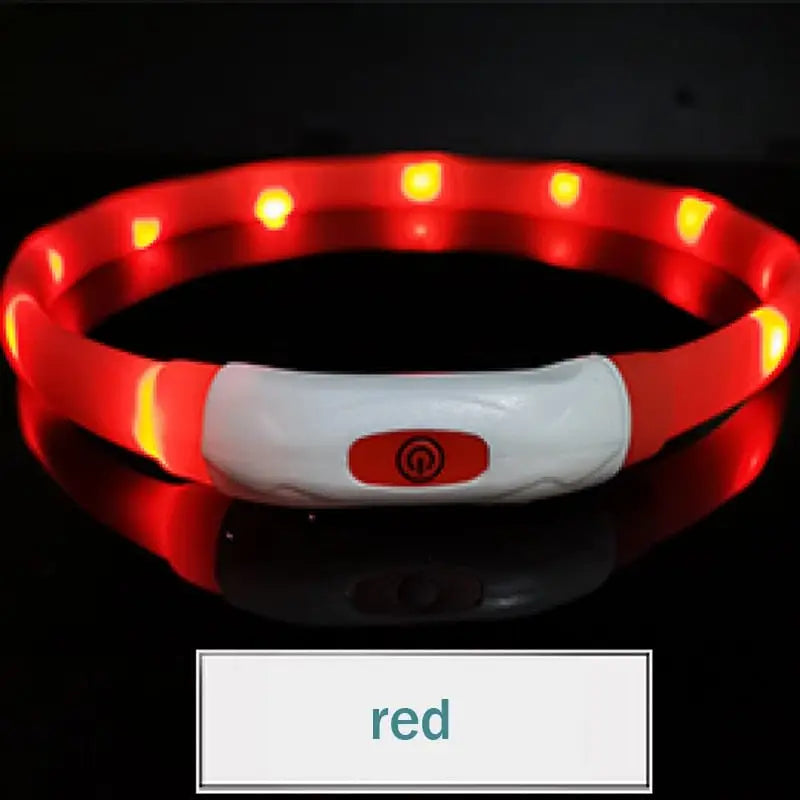 Collier chien led silicone rechargeable rouge avec bouton d’alimentation blanc et lumières confortables à porter