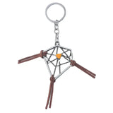 Collier attrape-rêves inspiré death stranding avec porte-clés argenté cadre géométrique tissage noir et pampilles cuir marron