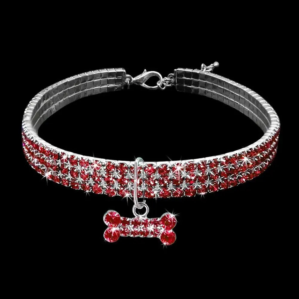 Collier diamant en strass pour chien avec design magnifique rend en rouge et argent et fermeture facile super mignon