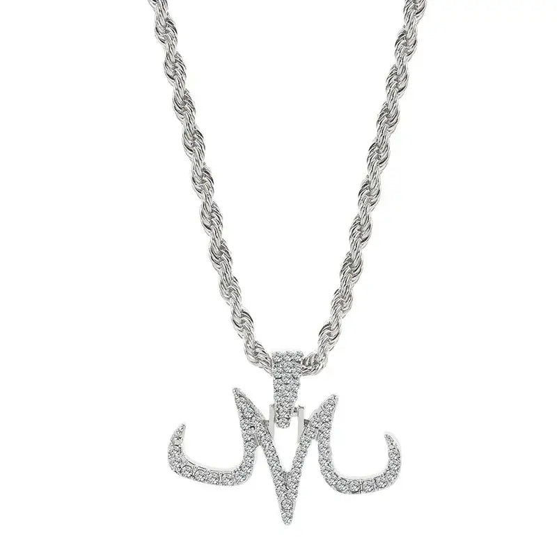 Collier dragon ball boo majin en argent rhodié avec pendentif m serti de diamants strass élégant et brillant