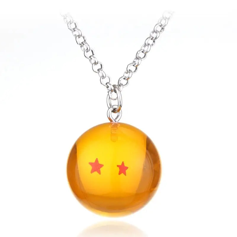 Collier pendentif dragon ball z avec pendentif anime dragon orange translucide à deux étoiles rouges, chaîne argentée