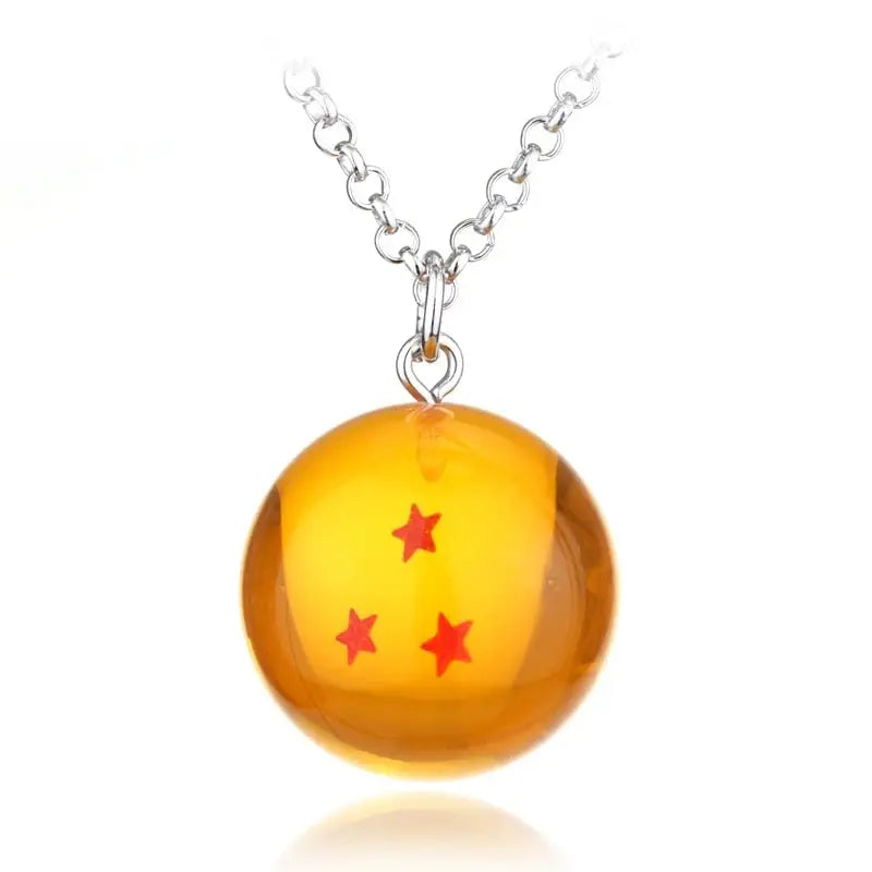 Collier pendentif anime dragon ball z avec pendentif dragon amber translucide à trois étoiles rouges sur chaîne argentée