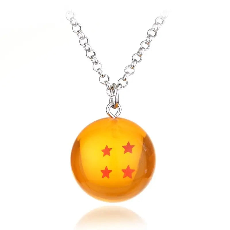 Collier pendentif anime dragon ball z avec pendentif orange sphérique à quatre étoiles rouges sur chaîne argentée