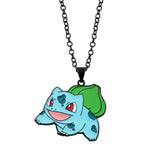 Collier pendentif pokémon bulbasaur en émail bleu clair et vert sur chaîne noire bijoux pokémon élégant