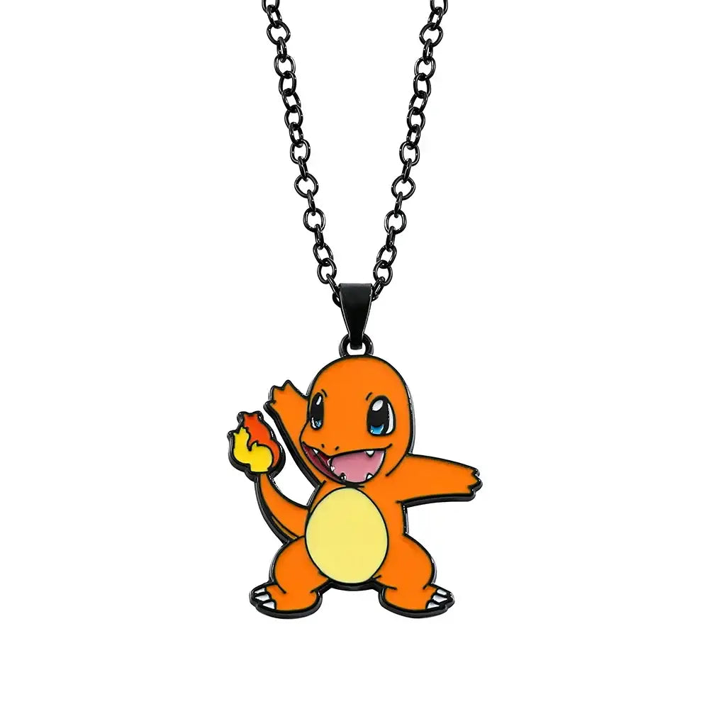Collier pendentif pokémon orange charmander en émail sur chaîne noire bijou pokemon élégant et coloré