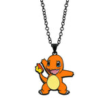 Collier pendentif pokémon orange charmander en émail sur chaîne noire bijou pokemon élégant et coloré