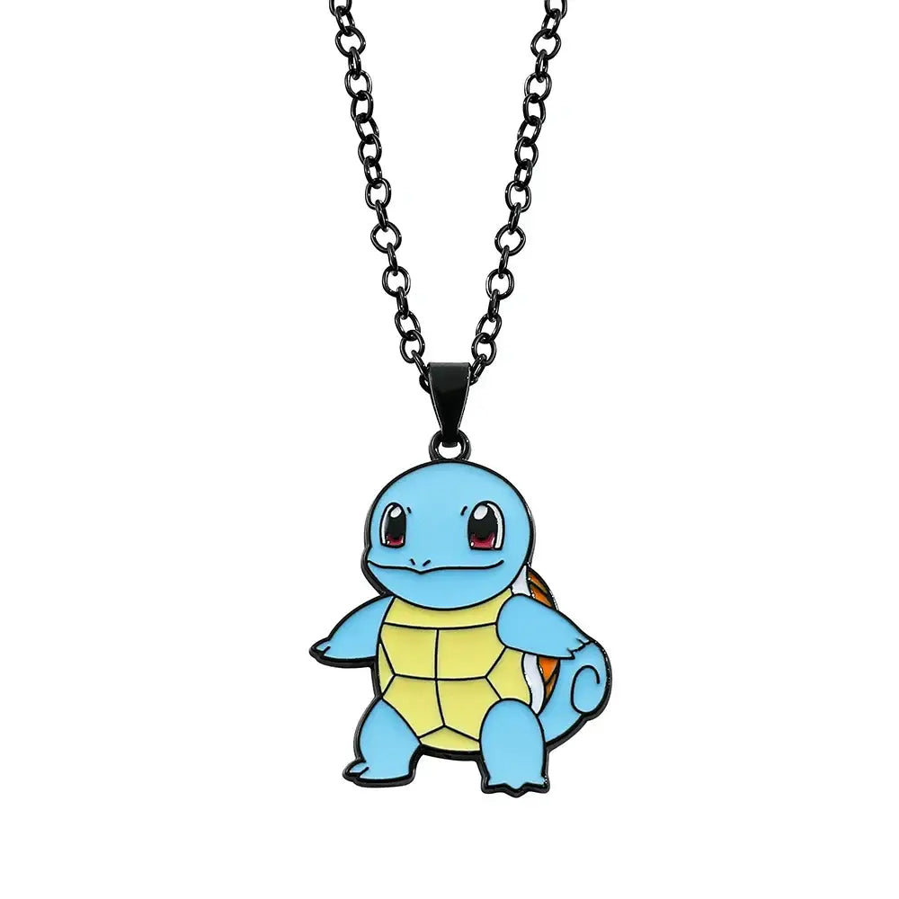 Collier pendentif pokémon squirtle bleu et jaune en émail sur chaîne noire élégant bijoux pokémon
