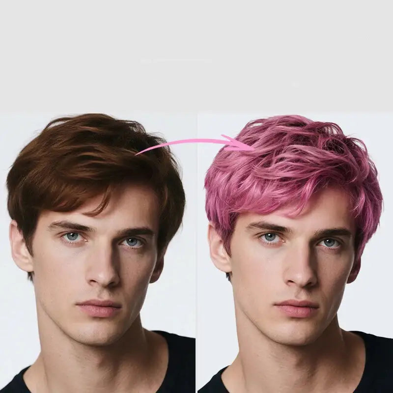 Coloration temporaire cheveux halloween avec coupe courte ondulée rose vif style moderne et texturé cire colorante