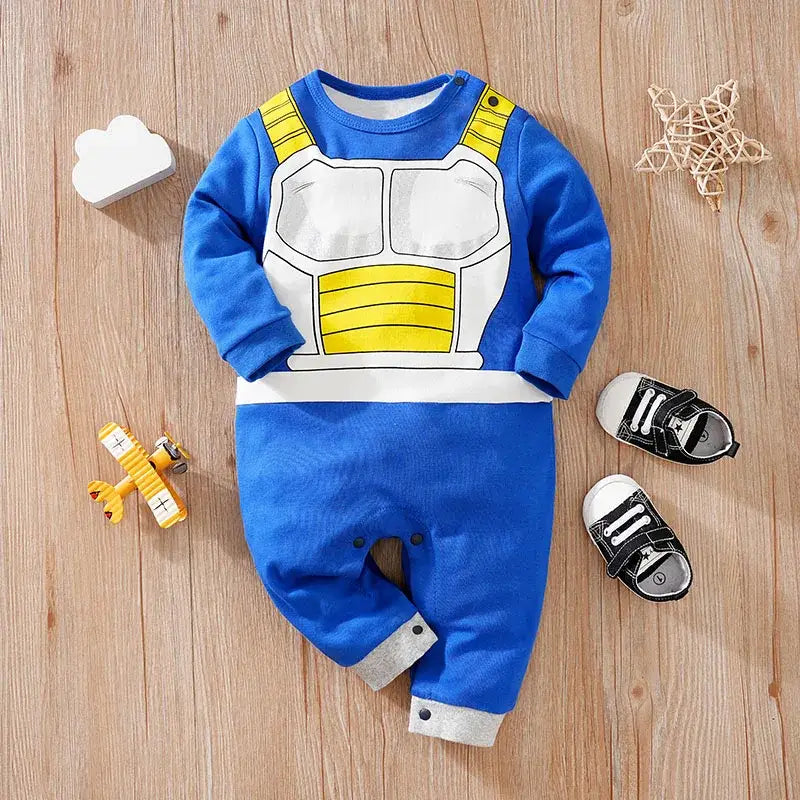 Combinaison bébé vegeta dragon ball bleu avec design iconique coton poitrine inspiré de vegeta dragon ball