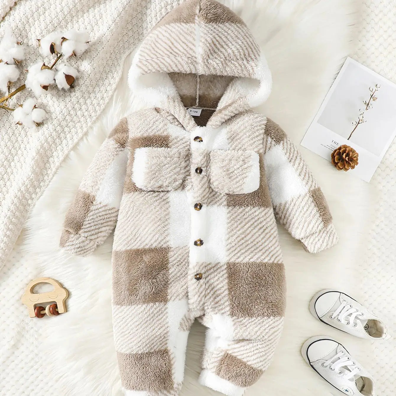 Baby Plaid Hooded Jumpsuit
