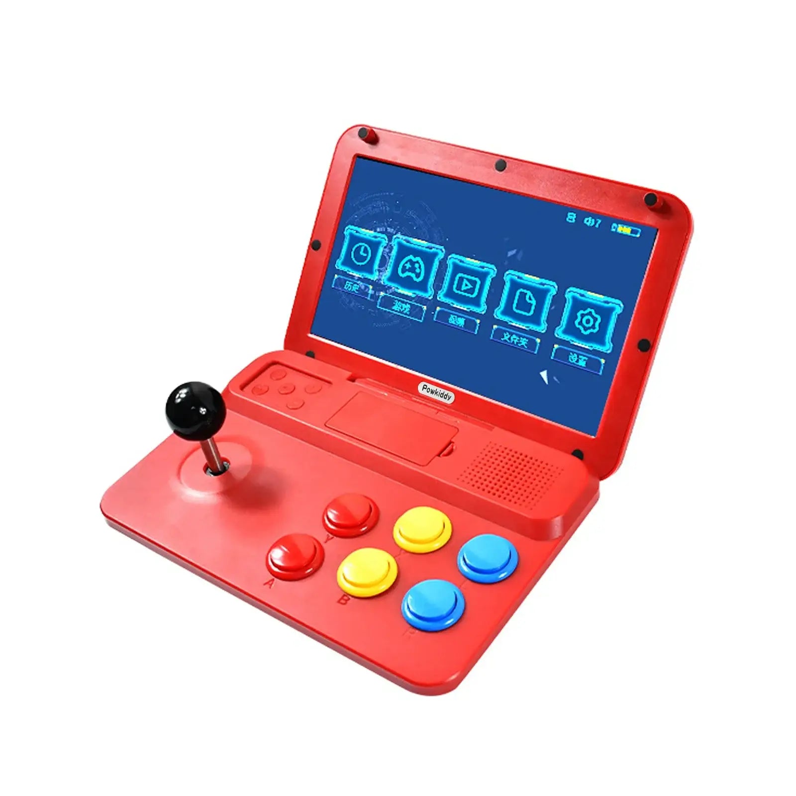 Console portable jeu vidéo retrogaming rouge avec joystick noir et boutons colorés pour nostalgie ultime de 3000 jeux