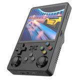 Console jeux rétro portable noir avec boutons colorés et écran vibrant affichant jeu de course jeux inclus