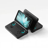 Console retroid pocket flip2 noir pliable avec joysticks circulaires teal lumineux et écran amoled moderne pour gaming
