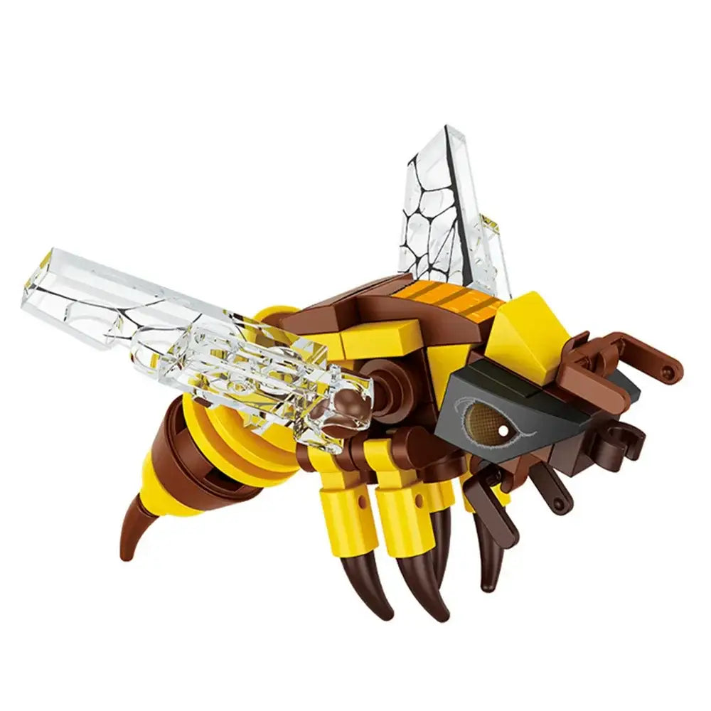 Construction lego moc insecte modèle abeille jaune et marron avec ailes transparentes et craquelées en lego moc