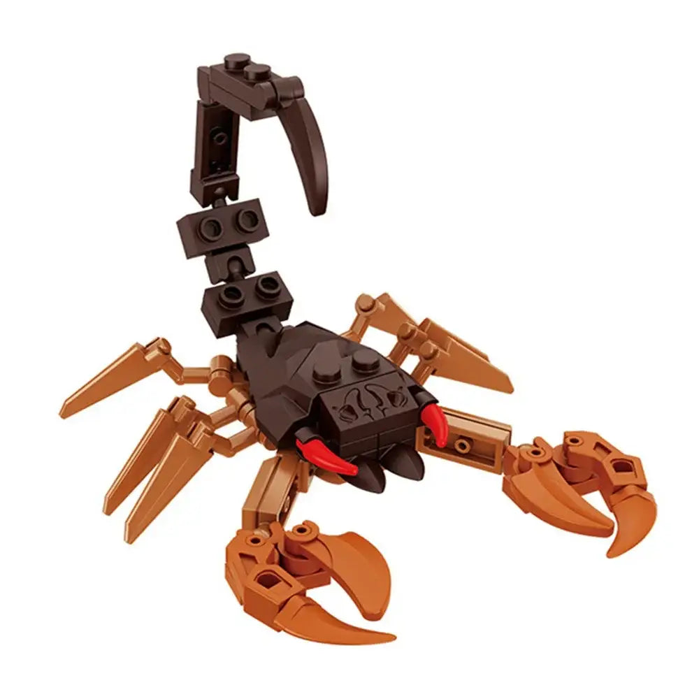 Détail d un lego moc scorpion marron et rouge avec membres articulés et queue segmentée construction lego moc insecte