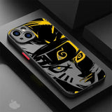 Coque iphone anime naruto noire et jaune avec design graphique audacieux vue arrière pour iphone