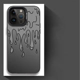 Coque iphone design urbain noire avec finition brillante et art urbain en ligne blanche représentant un liquide qui coule vue arrière