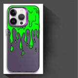 Coque iphone design style urbain verte vif avec bordure violette et effet slime vue arrière pour iphone 13 pro