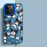Coque iphone souple tpu bleue à motifs kuromi noir et blanc avec cœurs roses et notes de musique arrière iphone my melody