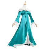 Robe de satin teal off-shoulder avec bordure en dentelle blanche et broche étoile pour cosplay femme princesse rosalina mario