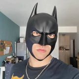 Masque batman unisexe noir en latex naturel brillant avec oreilles pointues et découpes pour les yeux pour cosplay