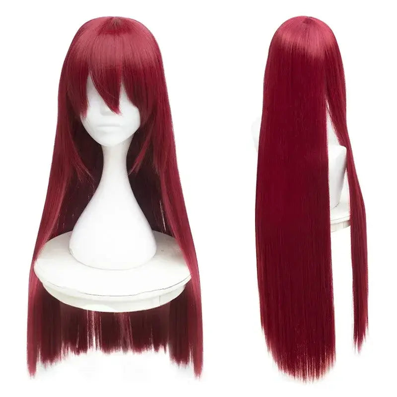 Perruque synthétique longue rouge foncé avec frange pour cosplay kurisu makise costume ensemble complet