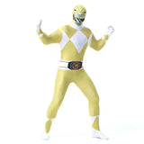 Costume de super-héros power rangers mighty morphin jaune avec motifs losanges blancs et ceinture noire rouge