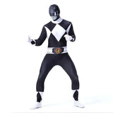 Costume de super-héros power ranger mighty morphin noir et blanc en spandex brillant ajusté pour rangers mighty morphin