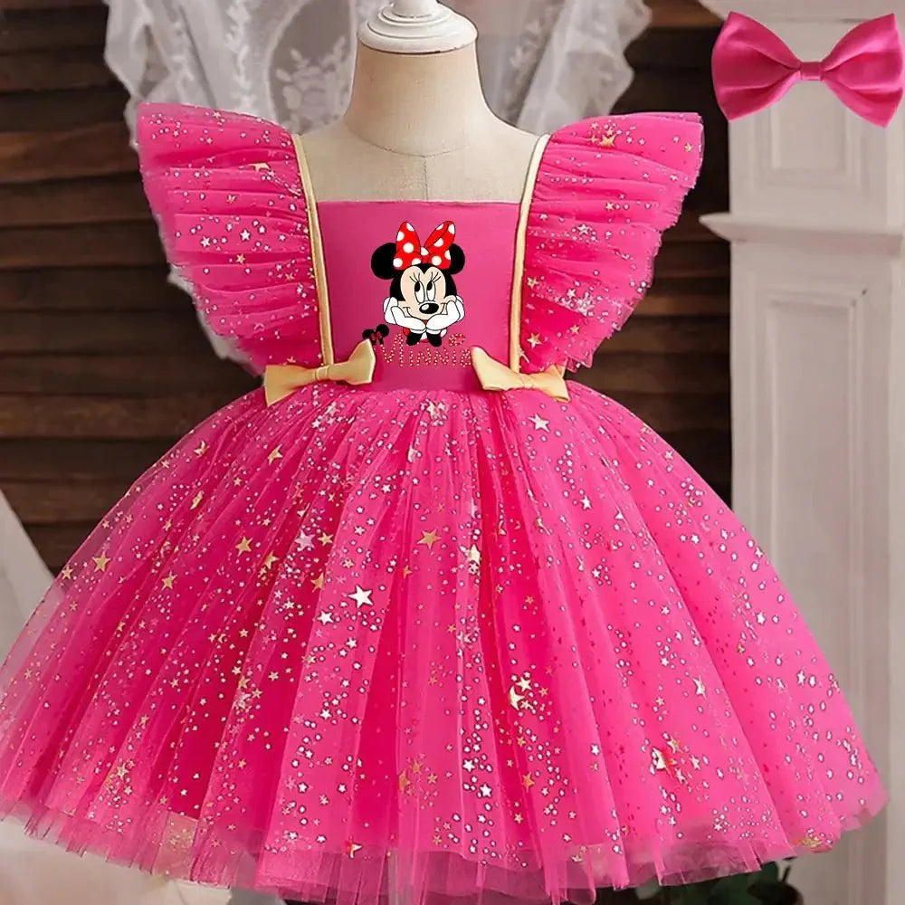 Robe tutu disney minnie mouse rose vif avec étoiles et accents dorés pour les petites fans costume disney minnie