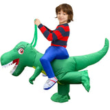 Costume gonflable dinosaure enfant vert avec yeux rouges et dents blanches parfait déguisement pour enfants